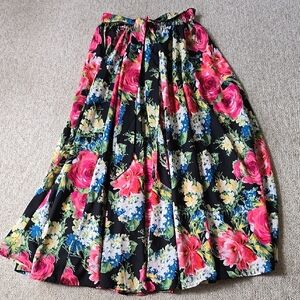 Floral Maxi Skirt - Black and Pink